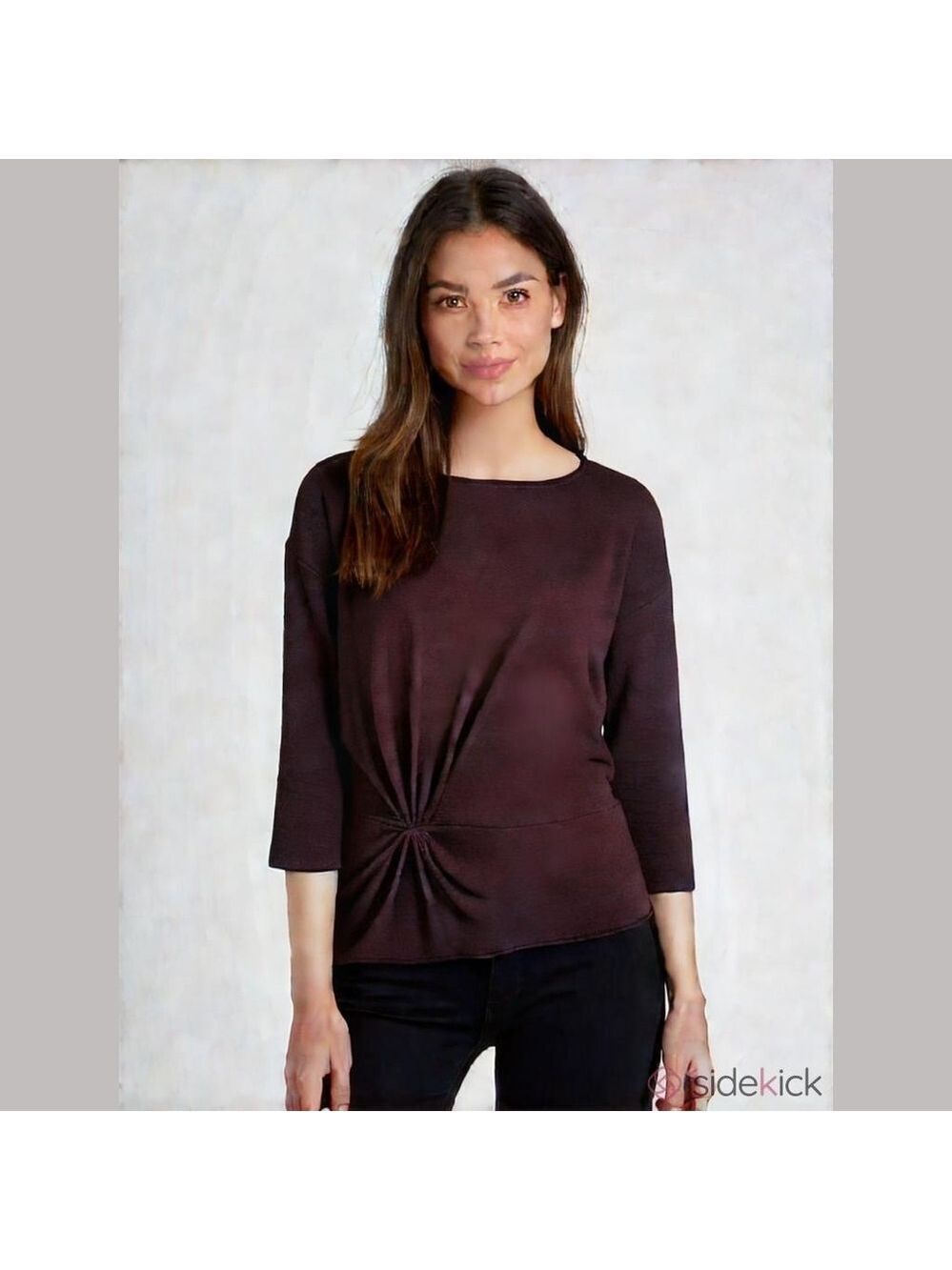 Nwot Vince Camuto Cinched Front 3/4 Sleeve Burgundy Top